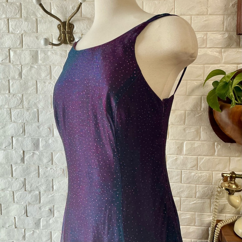 Vintage Y2K Iridescent Glitter Galaxy Color-Changing Strappy Back Formal Gown - Picture 4 of 15